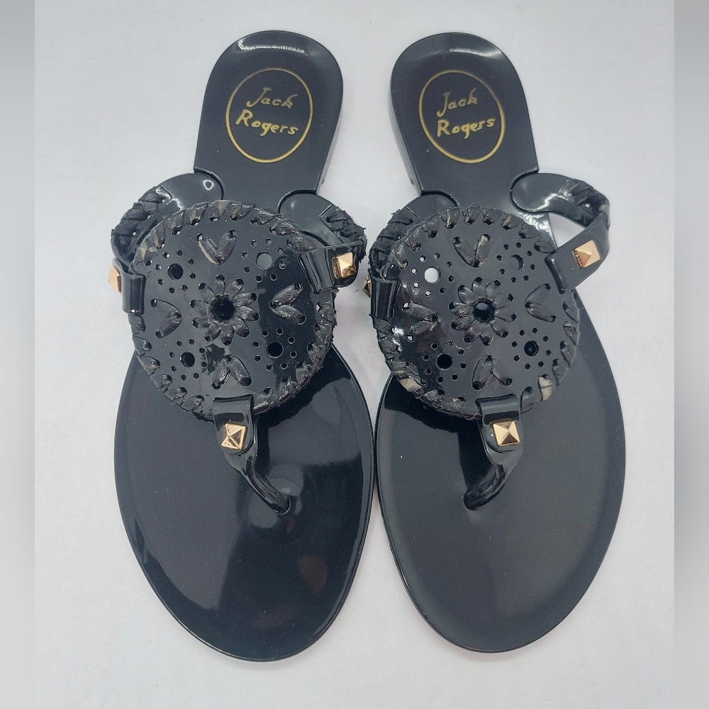 Jack Rogers Georgica Jelly Flat Sandals Black Girls Size 2 Summer Travel Resort
